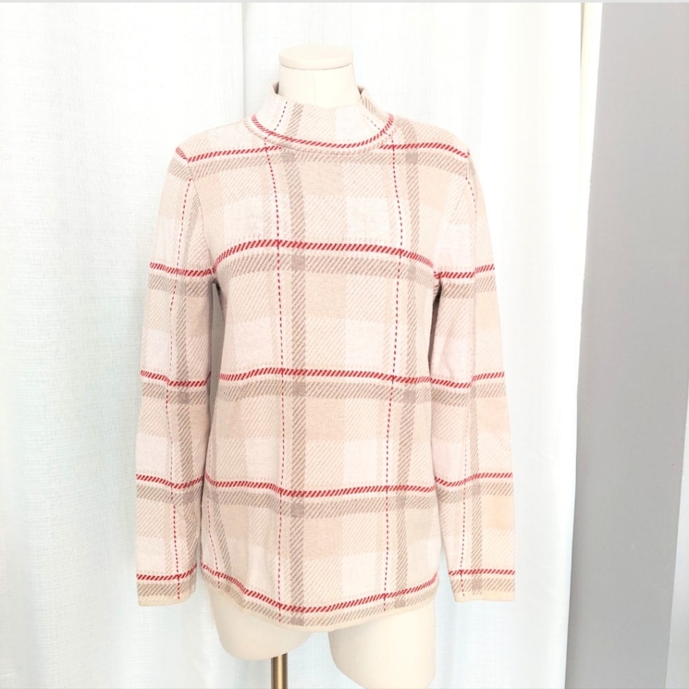 Lands End Lofty Mockneck Sweater Jaquard Plaid Ti… - image 1